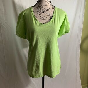 Hanes Green V-Neck Short Sleeve Top